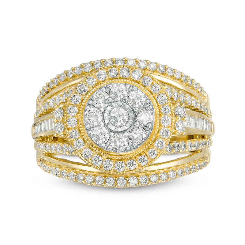 1 CT. T.W. Composite Diamond Double Frame Multi-Row Vintage-Style Engagement Ring in 10K  Gold