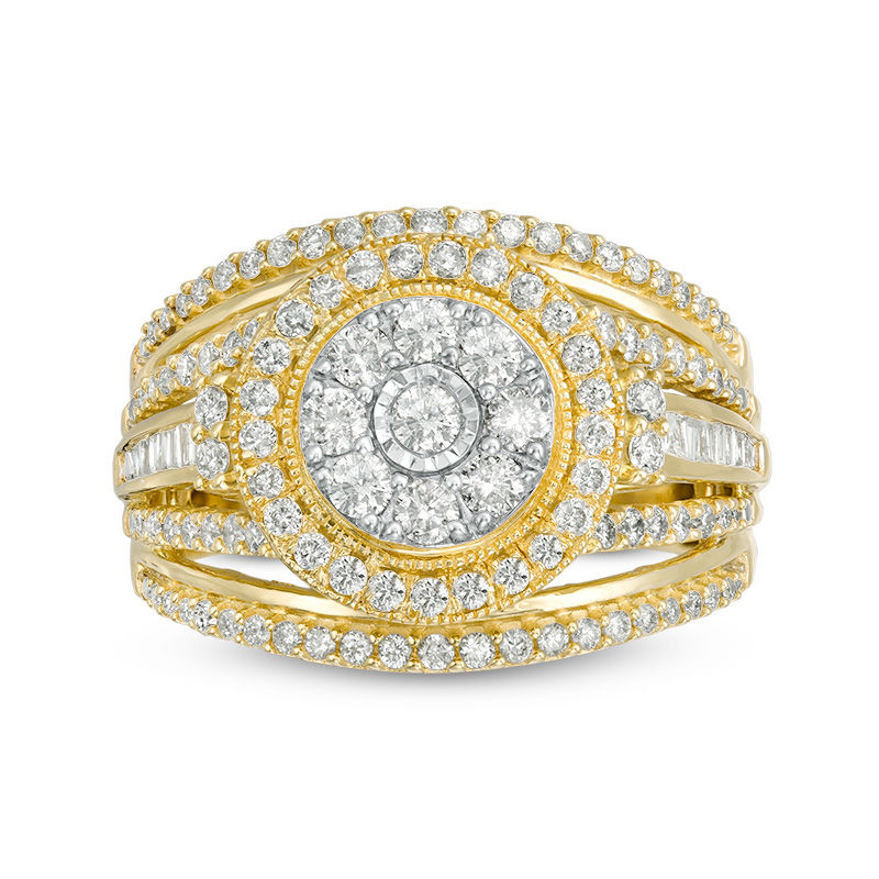 Main Image 6 of 1 CT. T.W. Composite Diamond Double Frame Multi-Row Vintage-Style Engagement Ring in 10K  Gold