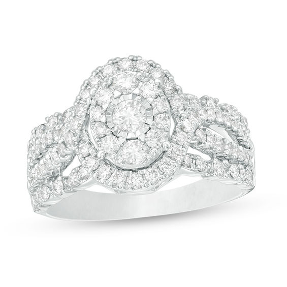 1 CT. T.w. Diamond Oval Frame Bypass Engagement Ring in 14K White Gold