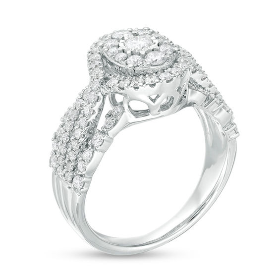 1 CT. T.w. Diamond Oval Frame Bypass Engagement Ring in 14K White Gold