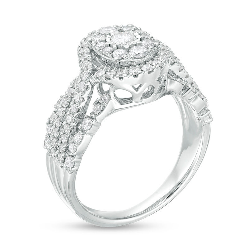 Main Image 3 of 1 CT. T.W. Diamond Oval Frame Bypass Engagement Ring in 14K White Gold