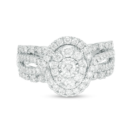 1 CT. T.w. Diamond Oval Frame Bypass Engagement Ring in 14K White Gold