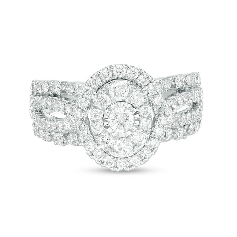 Main Image 4 of 1 CT. T.W. Diamond Oval Frame Bypass Engagement Ring in 14K White Gold