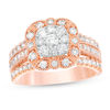 Thumbnail Image 1 of 1-1/4 CT. T.W. Diamond Scallop Cushion Frame Multi-Row Vintage-Style Engagement Ring in 14K Rose Gold