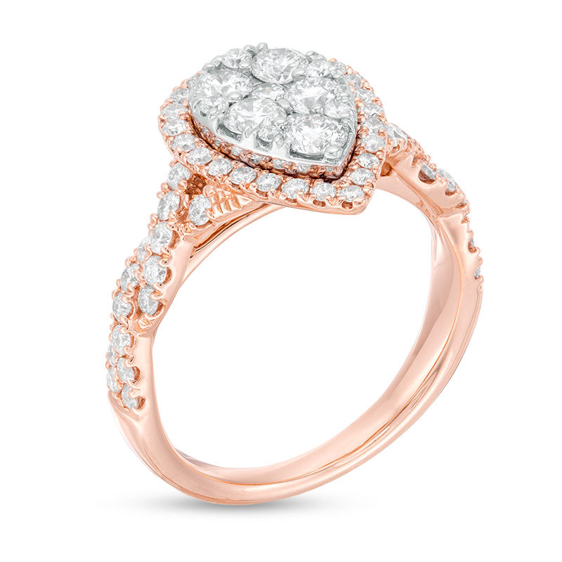 1-1/2 CT. T.W. Composite Diamond Pear-Shaped Frame Twist Engagement Ring in 14K Two-Tone Gold