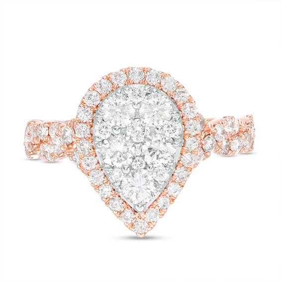1-1/2 CT. T.w. Composite Diamond Pear-Shaped Frame Twist Engagement Ring in 14K Two-Tone Gold
