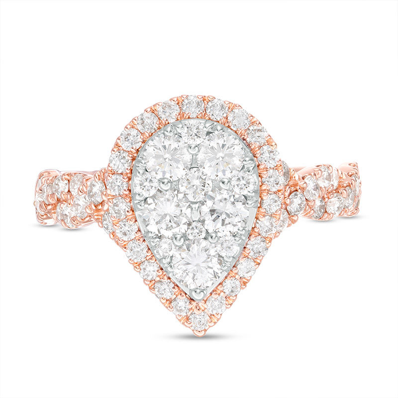 Main Image 4 of 1-1/2 CT. T.W. Composite Diamond Pear-Shaped Frame Twist Engagement Ring in 14K Two-Tone Gold