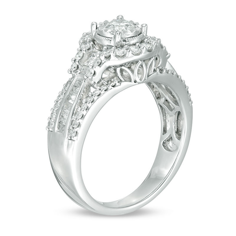 1 CT. T.W. Diamond Frame Multi-Row Engagement Ring in 10K White Gold ...