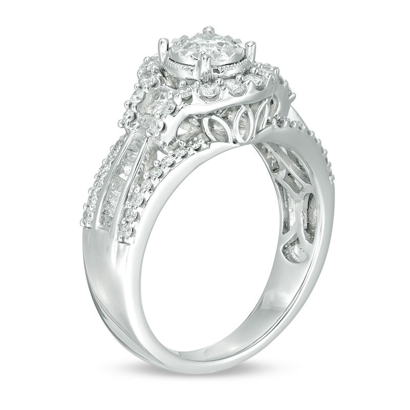 Main Image 2 of 1 CT. T.W. Diamond Frame Multi-Row Engagement Ring in 10K White Gold