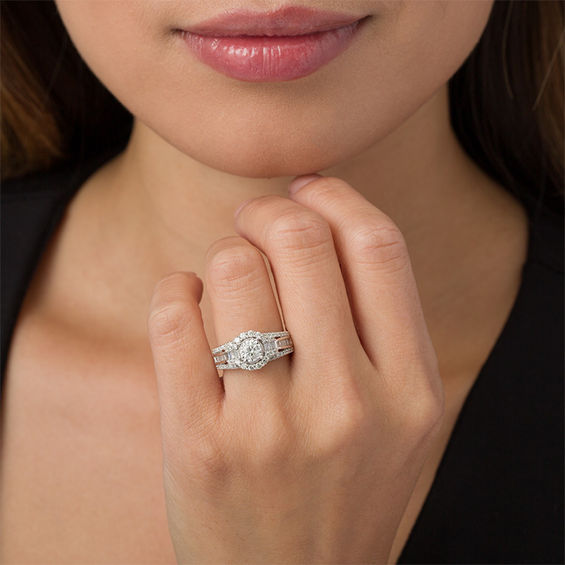 1 CT. T.w. Diamond Frame Multi-Row Engagement Ring in 10K White Gold