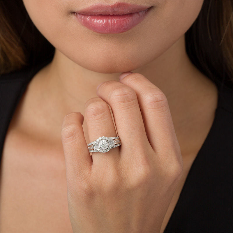 Main Image 3 of 1 CT. T.W. Diamond Frame Multi-Row Engagement Ring in 10K White Gold