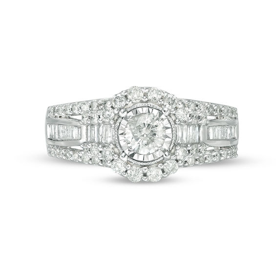 1 CT. T.w. Diamond Frame Multi-Row Engagement Ring in 10K White Gold