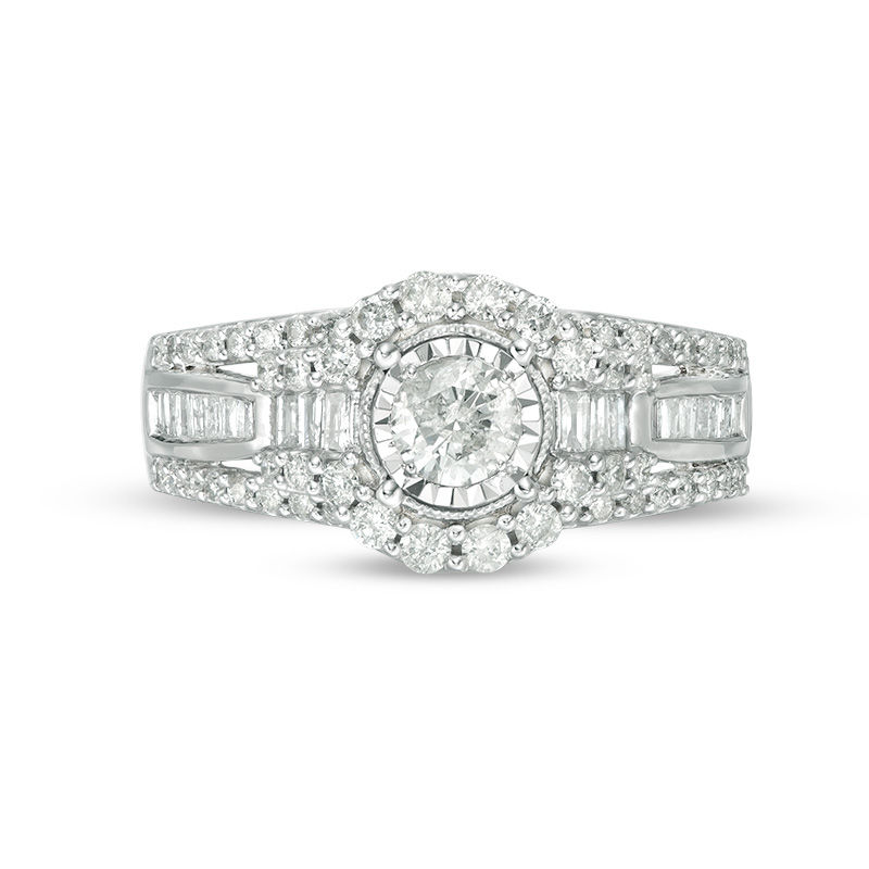 Main Image 6 of 1 CT. T.W. Diamond Frame Multi-Row Engagement Ring in 10K White Gold