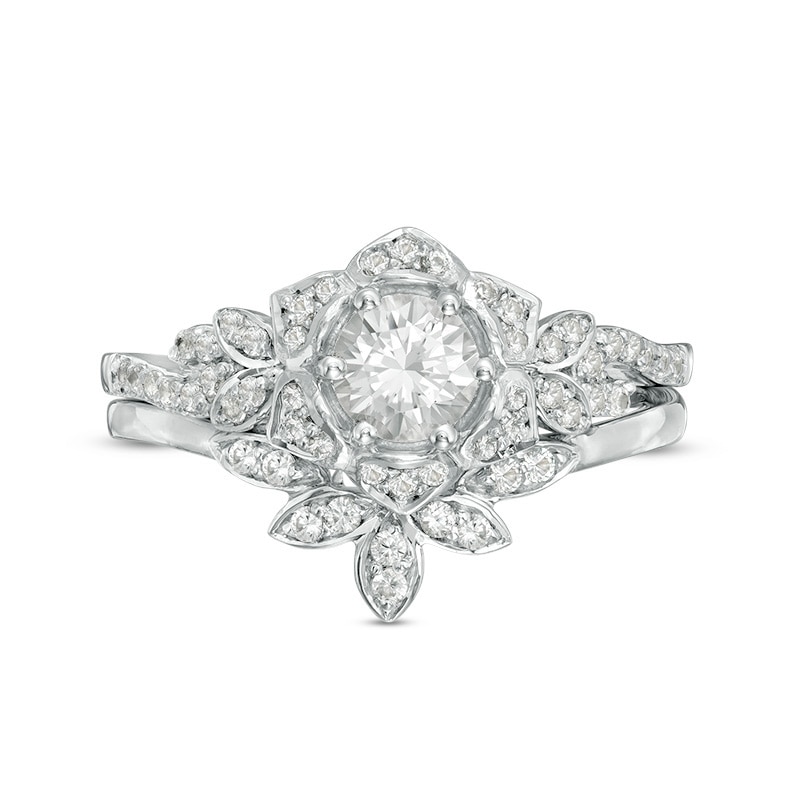 Main Image 4 of 5.0mm Lab-Created White Sapphire Floral Bridal Set in Sterling Silver