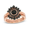 Thumbnail Image 0 of 5.0mm Onyx Shadow Frame Three Ring Bridal Set in Sterling Silver with 14K Rose Gold Plate