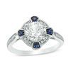 Thumbnail Image 1 of Lab-Created White and Blue Sapphire with 1/8 CT. T.W. Diamond Compass Frame Vintage-Style Ring in Sterling Silver