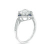 Thumbnail Image 1 of Lab-Created White and Blue Sapphire with 1/8 CT. T.W. Diamond Compass Frame Vintage-Style Ring in Sterling Silver