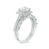 Thumbnail Image 2 of Cushion-Cut Lab-Created White Sapphire and 1/4 CT. T.W. Diamond Petal Frame Vintage-Style Bridal Set in Sterling Silver