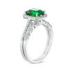 Thumbnail Image 1 of Cushion-Cut Lab-Created Emerald and 1/5 CT. T.W. Diamond Octagon Frame Vintage-Style Bridal Set in Sterling Silver