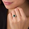 Thumbnail Image 2 of Cushion-Cut Lab-Created Emerald and 1/5 CT. T.W. Diamond Octagon Frame Vintage-Style Bridal Set in Sterling Silver