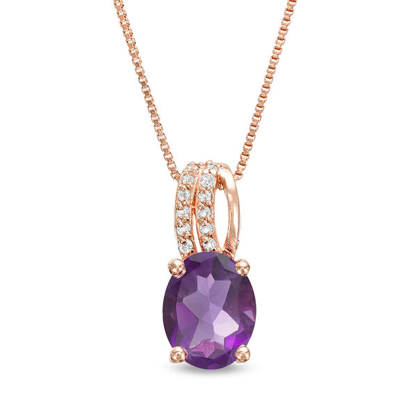 Oval Amethyst and White Topaz Split Loop Pendant in Sterling Silver with 18K Rose Gold Plate Oval Amethyst and White Topaz Split Loop Pendant in Sterling Silver with 18K Rose Gold Plate