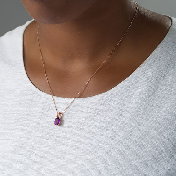 Oval Amethyst and White Topaz Split Loop Pendant in Sterling Silver with 18K Rose Gold Plate Oval Amethyst and White Topaz Split Loop Pendant in Sterling Silver with 18K Rose Gold Plate