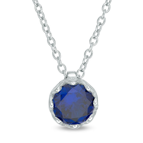 7.0mm Lab-Created Blue Sapphire Solitaire Floral Pendant in Sterling Silver - 19.5" 7.0mm Lab-Created Blue Sapphire Solitaire Floral Pendant in Sterling Silver - 19.5"
