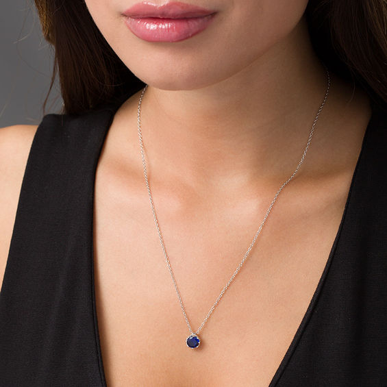 7.0mm Lab-Created Blue Sapphire Solitaire Floral Pendant in Sterling Silver - 19.5" 7.0mm Lab-Created Blue Sapphire Solitaire Floral Pendant in Sterling Silver - 19.5"