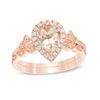 Thumbnail Image 1 of Pear-Shaped Morganite and 1/5 CT. T.W. Diamond Frame Fleur-de-Lis Vintage-Style Bridal Set in 10K Rose Gold
