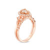 Thumbnail Image 2 of Pear-Shaped Morganite and 1/5 CT. T.W. Diamond Frame Fleur-de-Lis Vintage-Style Bridal Set in 10K Rose Gold