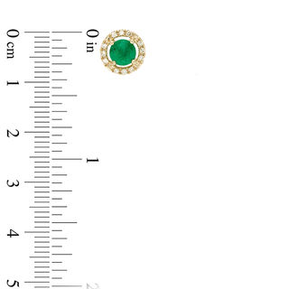 5.0mm Emerald and 1/8 CT. T.W. Diamond Frame Stud Earrings