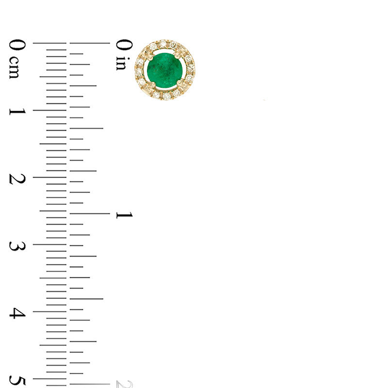 Main Image 3 of 5.0mm Emerald and 1/8 CT. T.W. Diamond Frame Stud Earrings in 10K Gold