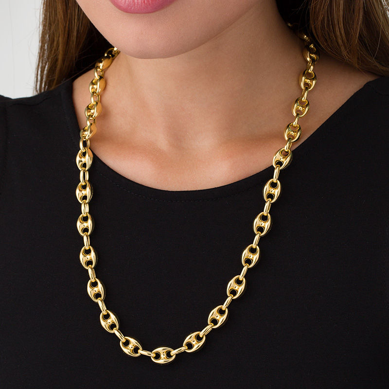Ladies' 11.0mm Mariner Chain Necklace in 14K Gold - 24"