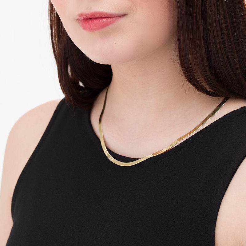 Herringbone Chain Necklace In 14K Solid Real Yellow Gold, 16