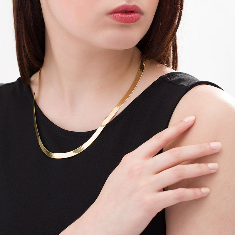 Ladies 6.0mm Herringbone Chain Necklace in 14K Gold 20