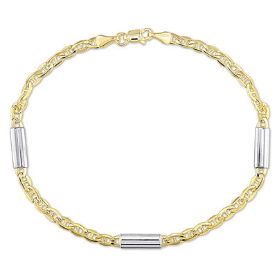 Men S 3 8mm Mariner Link Chain Barrel Station Bracelet In 14k Two Tone Gold 8 Men S 3 8mm Mariner Link Chain Barrel Station Bracelet In 14k Two Tone Gold 8