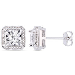 1/20 CT. T.W. Diamond Beaded Octagon Frame Vintage-Style Stud Earrings in Sterling Silver
