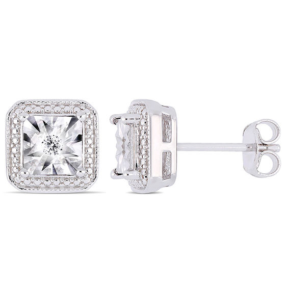 1/20 CT. T.w. Diamond Beaded Octagon Frame Vintage-Style Stud Earrings in Sterling Silver