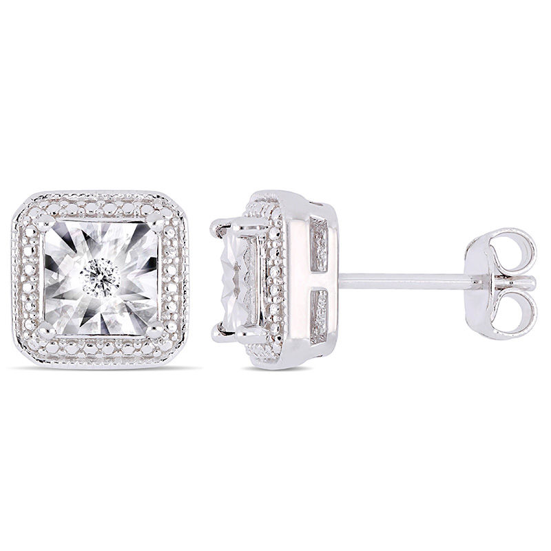 Main Image 1 of 1/20 CT. T.W. Diamond Beaded Octagon Frame Vintage-Style Stud Earrings in Sterling Silver