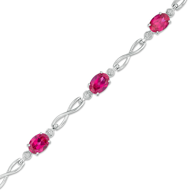 Main Image 1 of Oval Lab-Created Ruby Infinity Link Bracelet in Sterling Silver - 7.5"