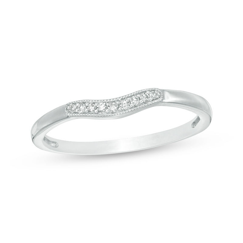 Diamond Accent Vintage-Style Contour Anniversary Band in 10K White Gold