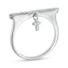 1/10 CT. T.W. Diamond Cross Dangle Bar Ring in 10K White Gold - Size 7