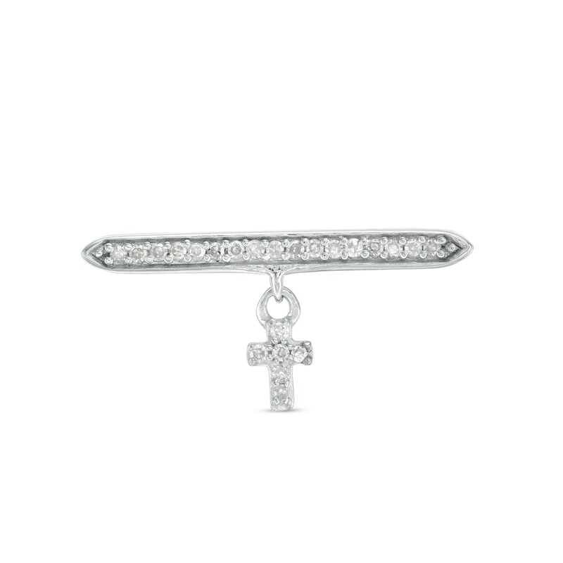 1/10 CT. T.W. Diamond Cross Dangle Bar Ring in 10K White Gold - Size 7