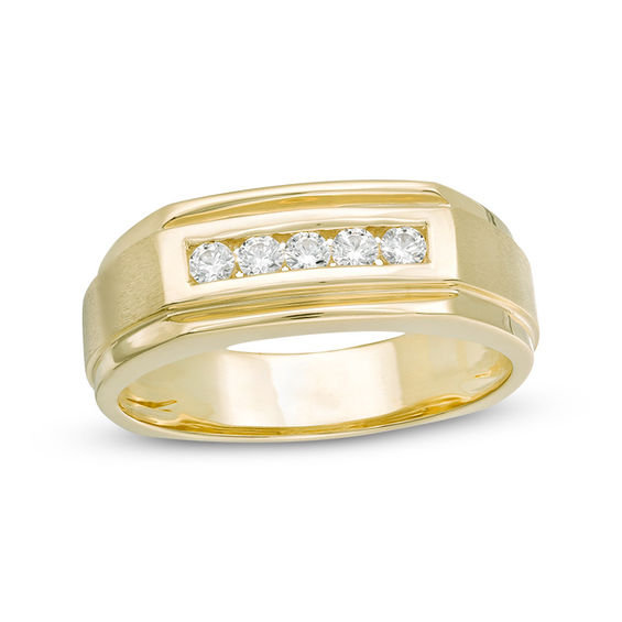 1/4 CT. T.w. Diamond Five Stone Step Edge Wedding Band in 10K Gold