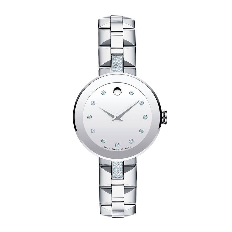 Main Image 1 of Ladies' Movado Sapphire™ 1/5 CT. T.W. Diamond Watch with Silver-Tone Dial (Model: 0607193)