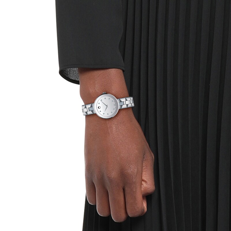 Main Image 2 of Ladies' Movado Sapphire™ 1/5 CT. T.W. Diamond Watch with Silver-Tone Dial (Model: 0607193)