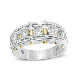 1 CT. T.W. Diamond Five Stone Riveted Wedding Band in 14K Two-Tone Gold