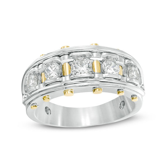 1 CT. T.w. Diamond Five Stone Riveted Wedding Band in 14K Two-Tone Gold