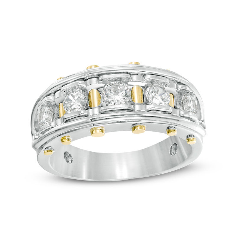 Main Image 1 of 1 CT. T.W. Diamond Five Stone Riveted Wedding Band in 14K Two-Tone Gold