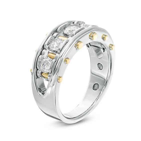 1 CT. T.w. Diamond Five Stone Riveted Wedding Band in 14K Two-Tone Gold